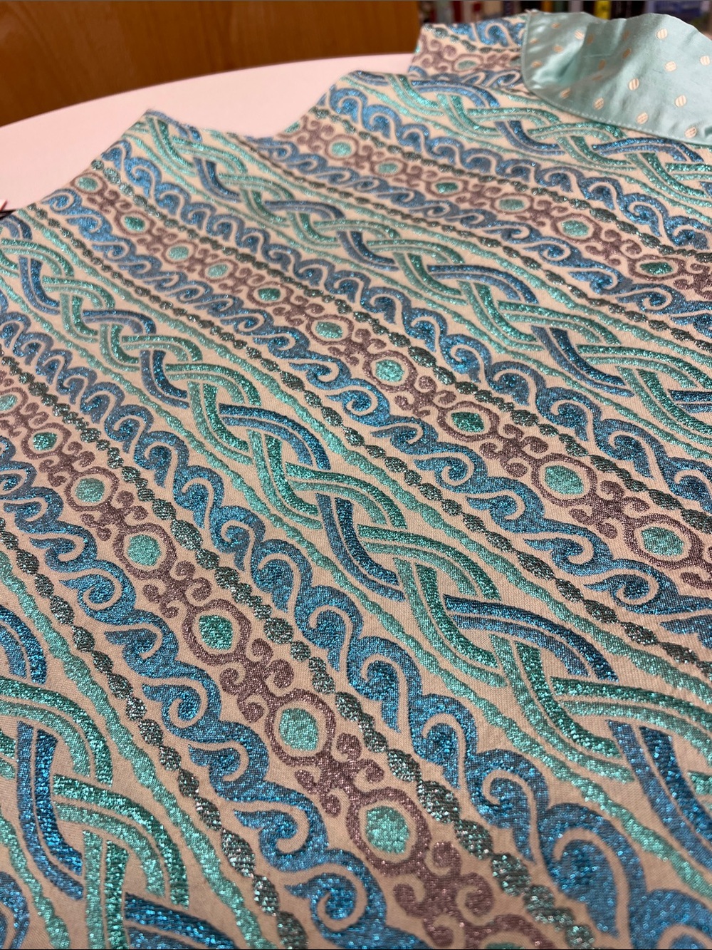 NEW Buru slim swing dress knee length aqua brocade sparkly sleeveless blue gray - Picture 11 of 11